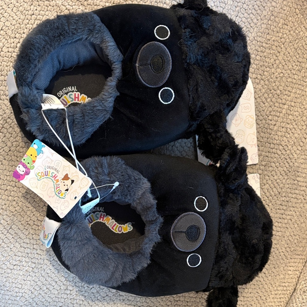 Squishmallows Black and Gray Plush Slippers
